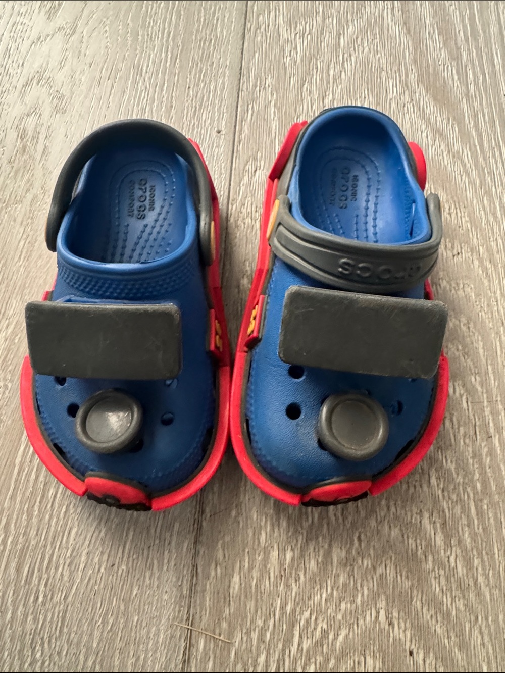 CROCS Kids Blue and Red Clog Sandals with Black Accents